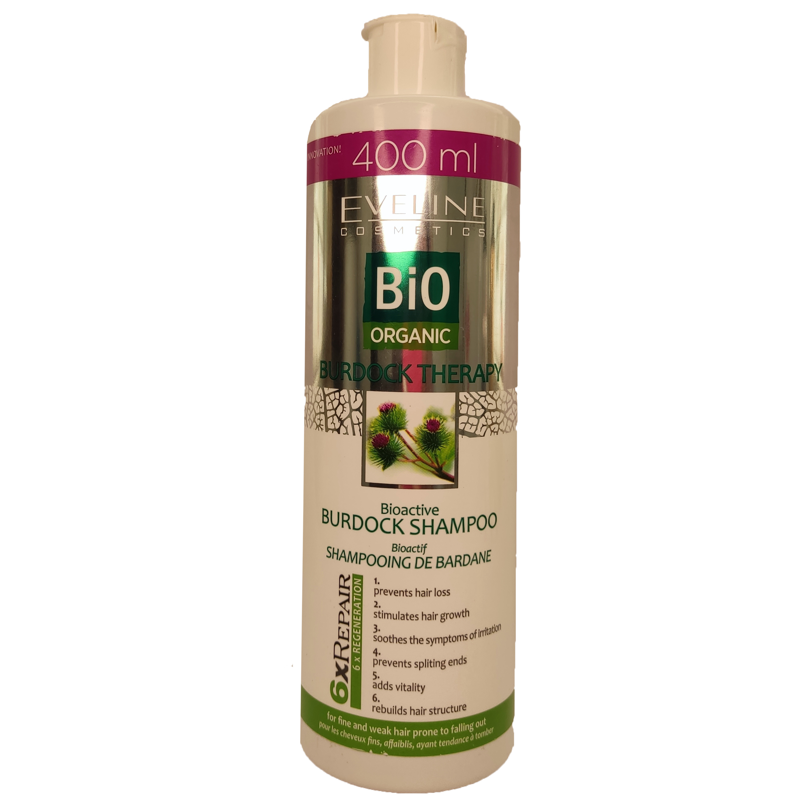 57ab37.png شامپو بیوارگانیک مدل بیدمشک تراپی Eveline Bio Organic Burdock Therapy برای جلوگیری از ریزش مو 400 میلی لیتر - Image 1