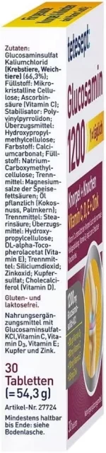 مکمل گلوکوزامین تتسپت غضروف ساز و استحکام استخوان 30عددی tetesept 1200 - Image 3